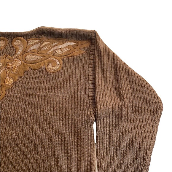 Vintage Semplice Sport Pure Wool Suede/leather Trimming Sweater Size Large - Picture 3 of 9